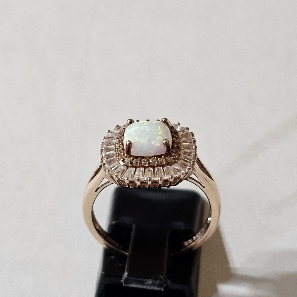Diamonique Baquettes & Opal 18k Rose Gold over Sterling Silver 💍 Sz 8. - Picture 9 of 16